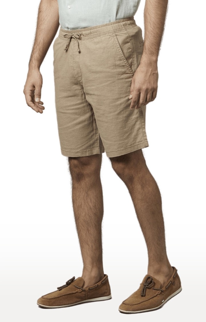 Men's Brown Cotton Blend Solid Shorts