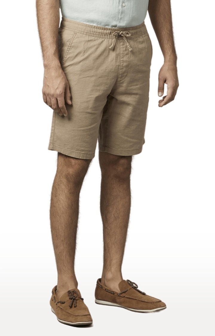Men's Brown Cotton Blend Solid Shorts