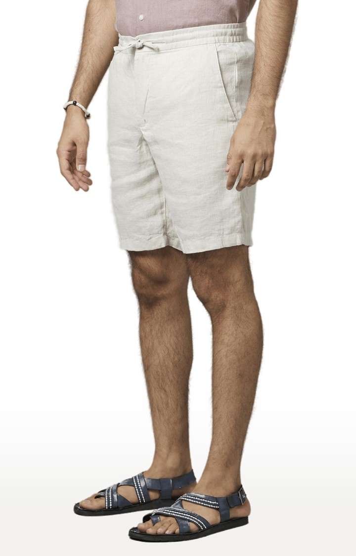 Men's White Linen Solid Shorts