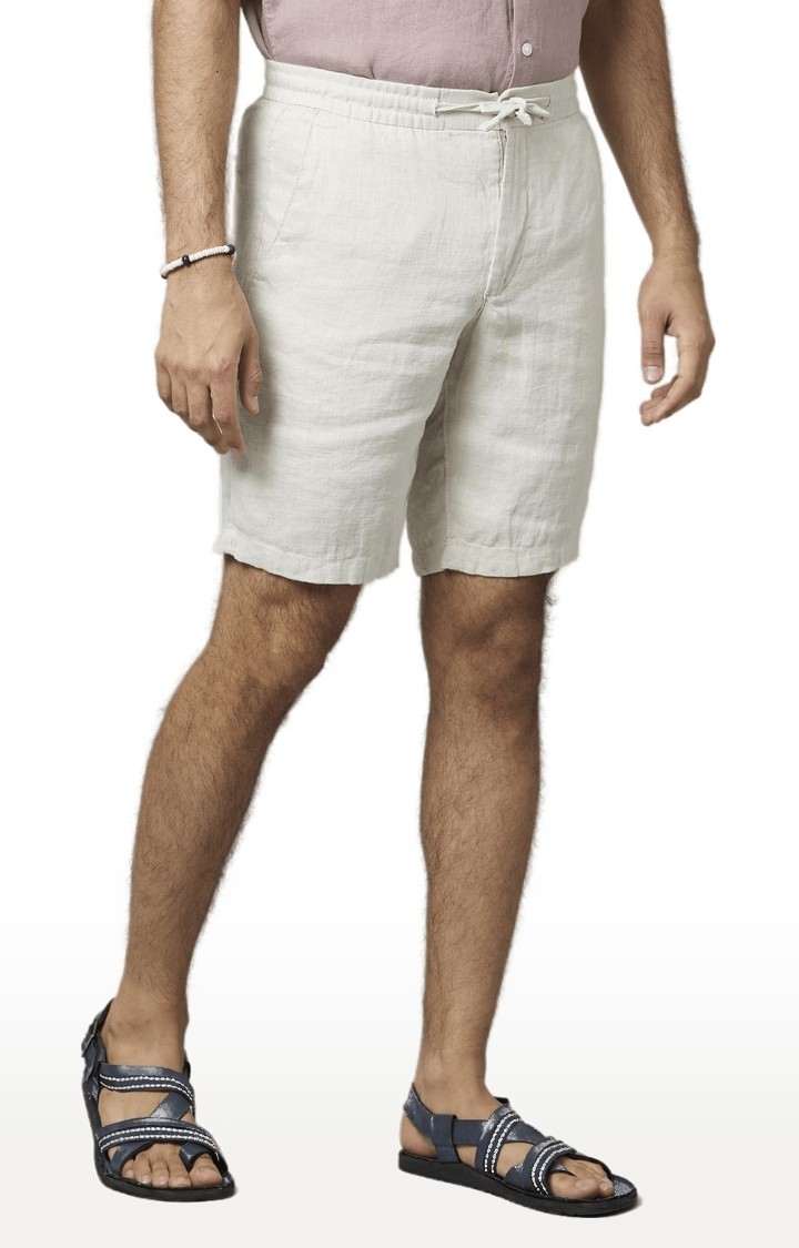 Men's White Linen Solid Shorts