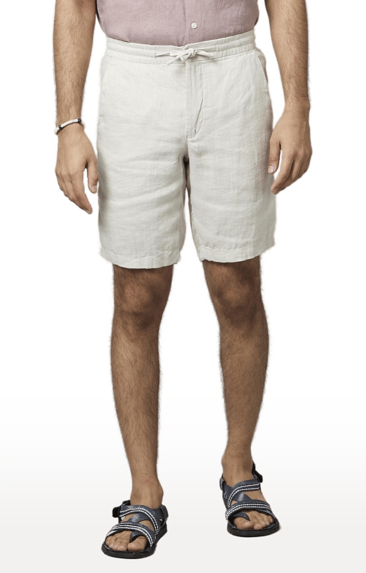 celio | Men's White Linen Solid Shorts 0