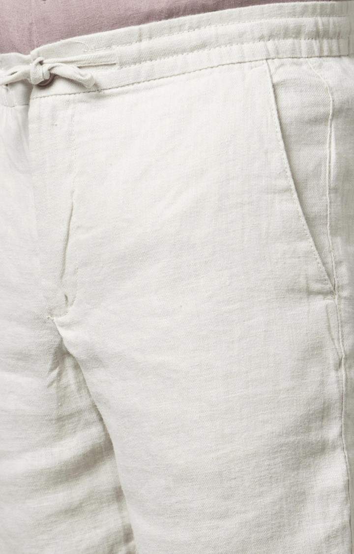 Men's White Linen Solid Shorts