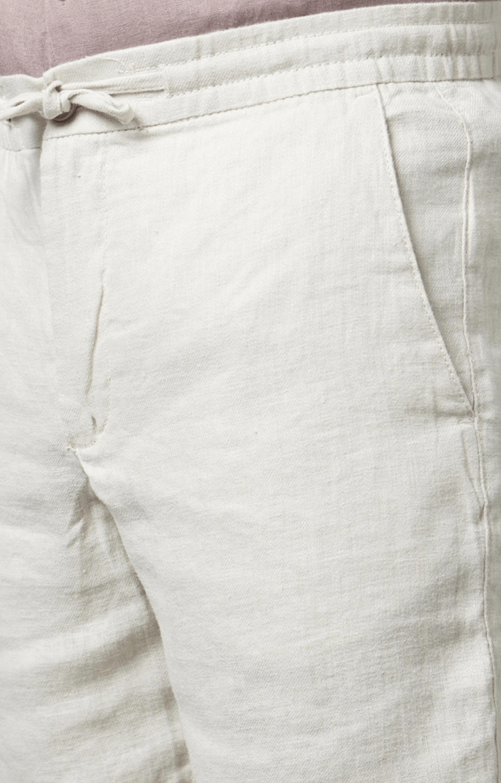 celio | Men's White Linen Solid Shorts 5