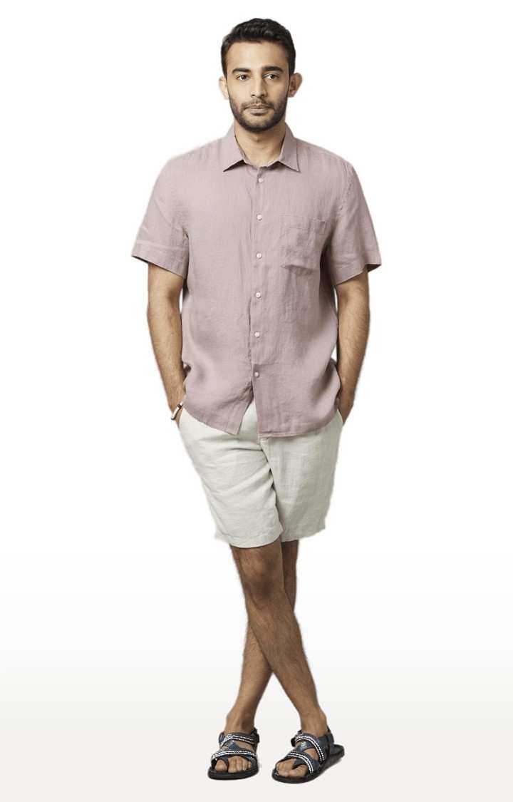 Men's White Linen Solid Shorts
