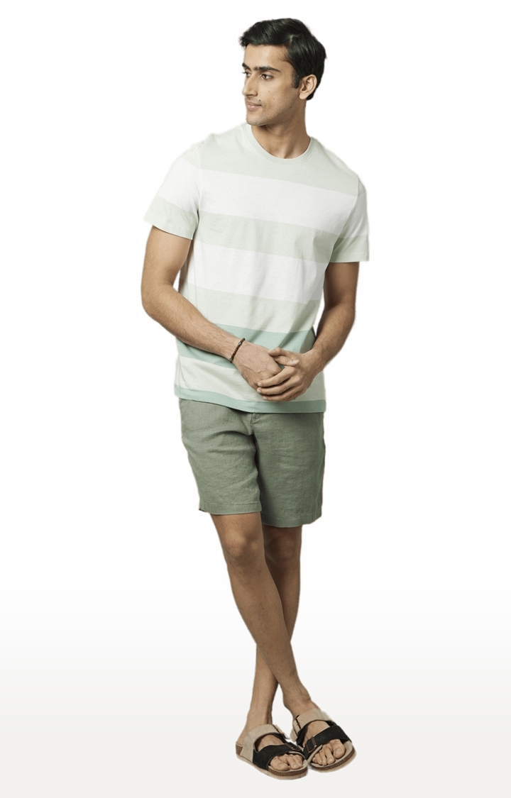 Men's Green Linen Solid Shorts