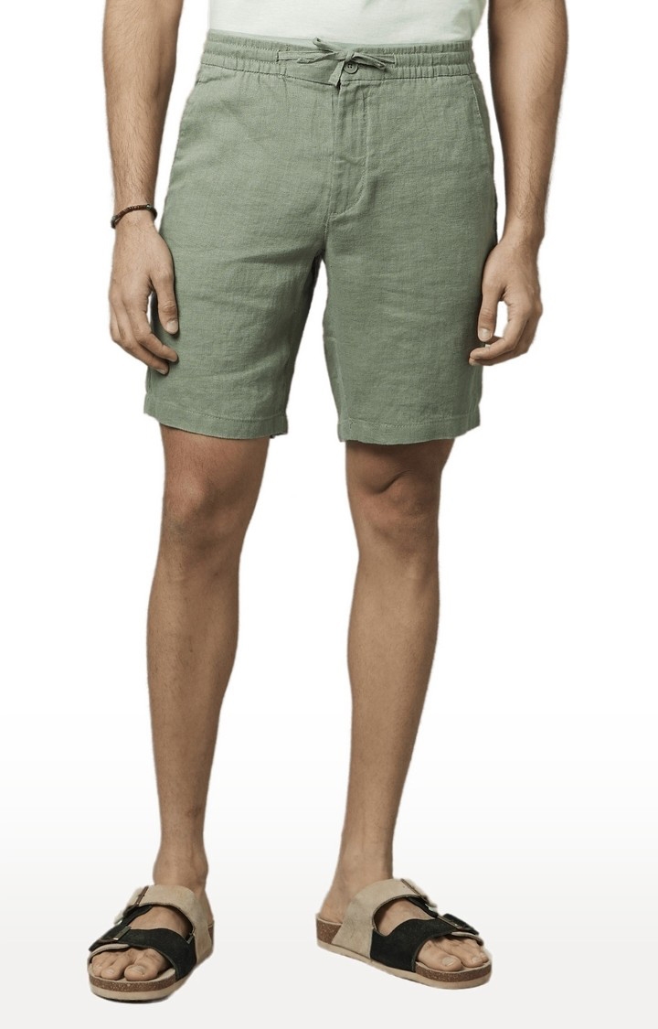 celio | Men's Green Linen Solid Shorts