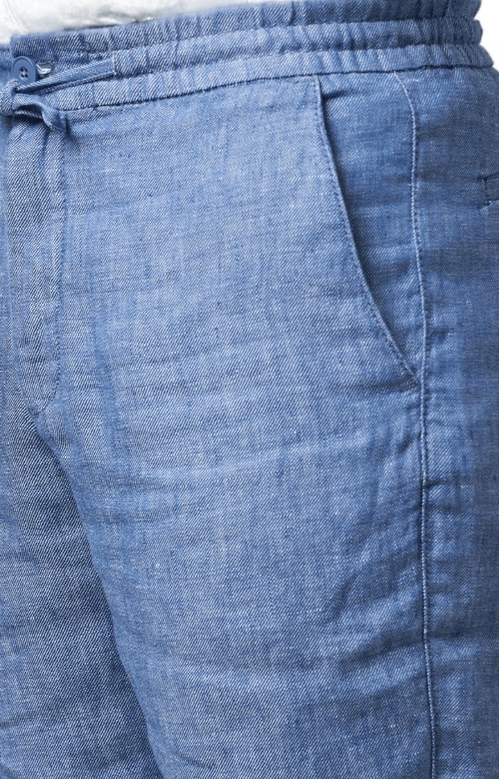 Men's Blue Linen Solid Shorts