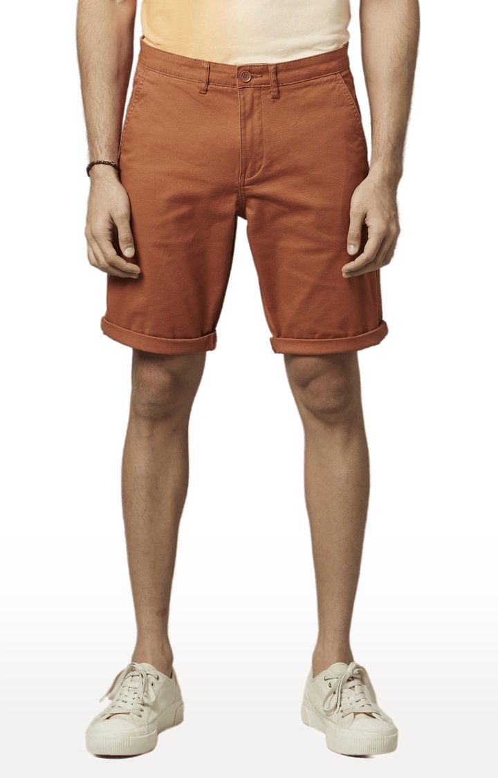 Men's Orange Cotton Solid Shorts