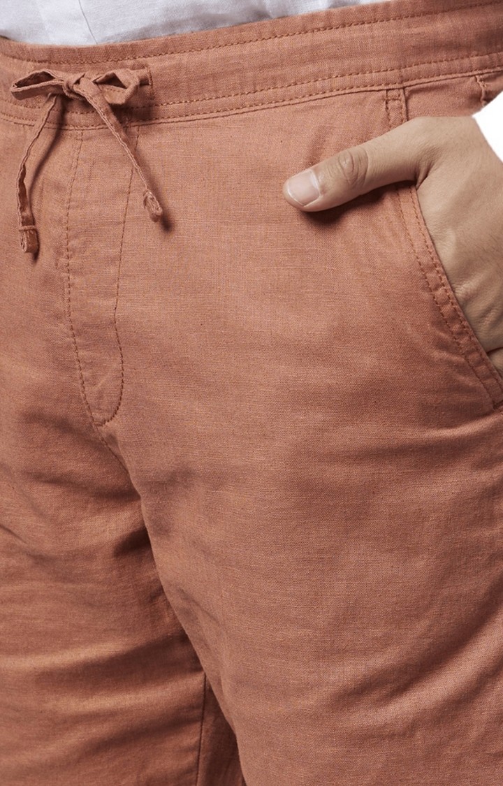 Men's Brown Cotton Blend Solid Shorts