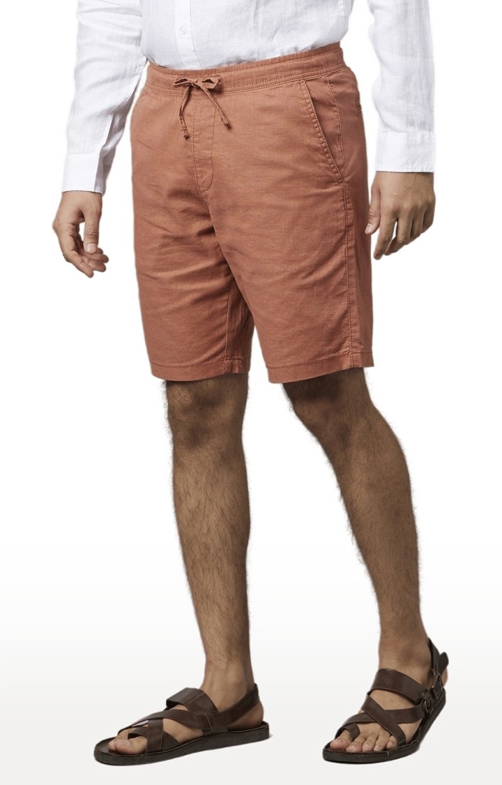 Men's Brown Cotton Blend Solid Shorts
