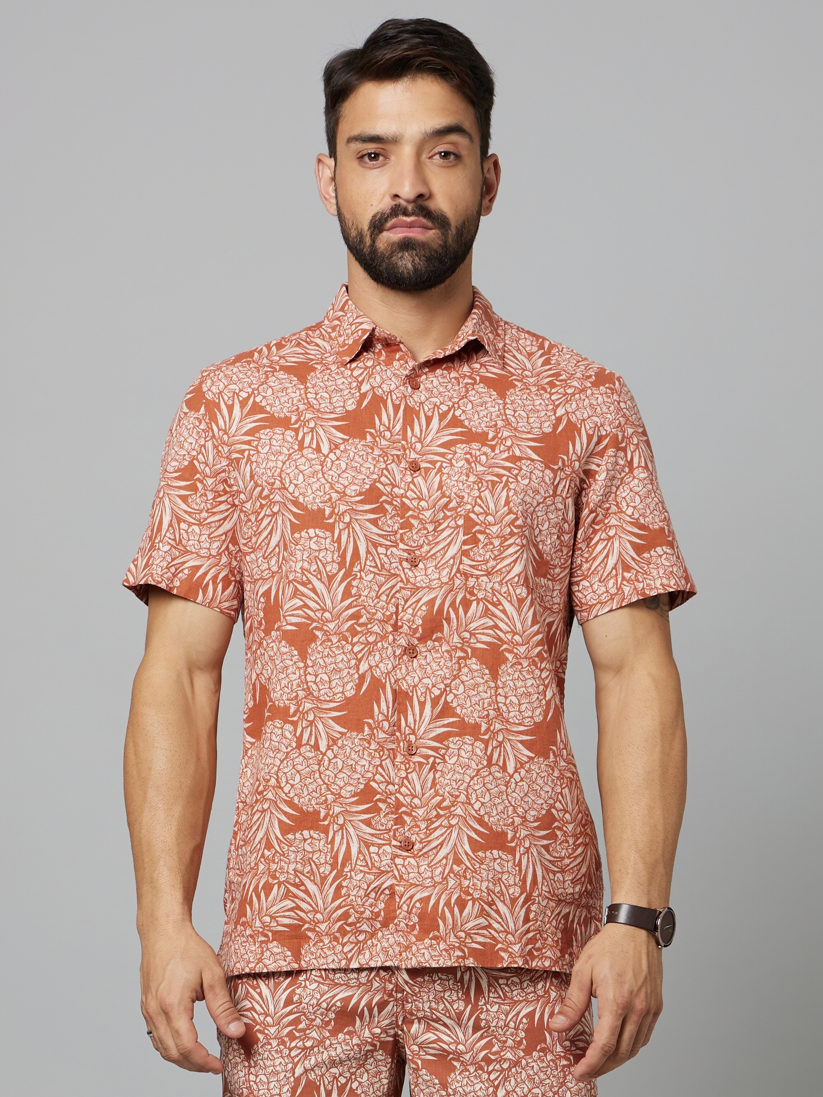 Men's Orange Tropical Casual Shirts