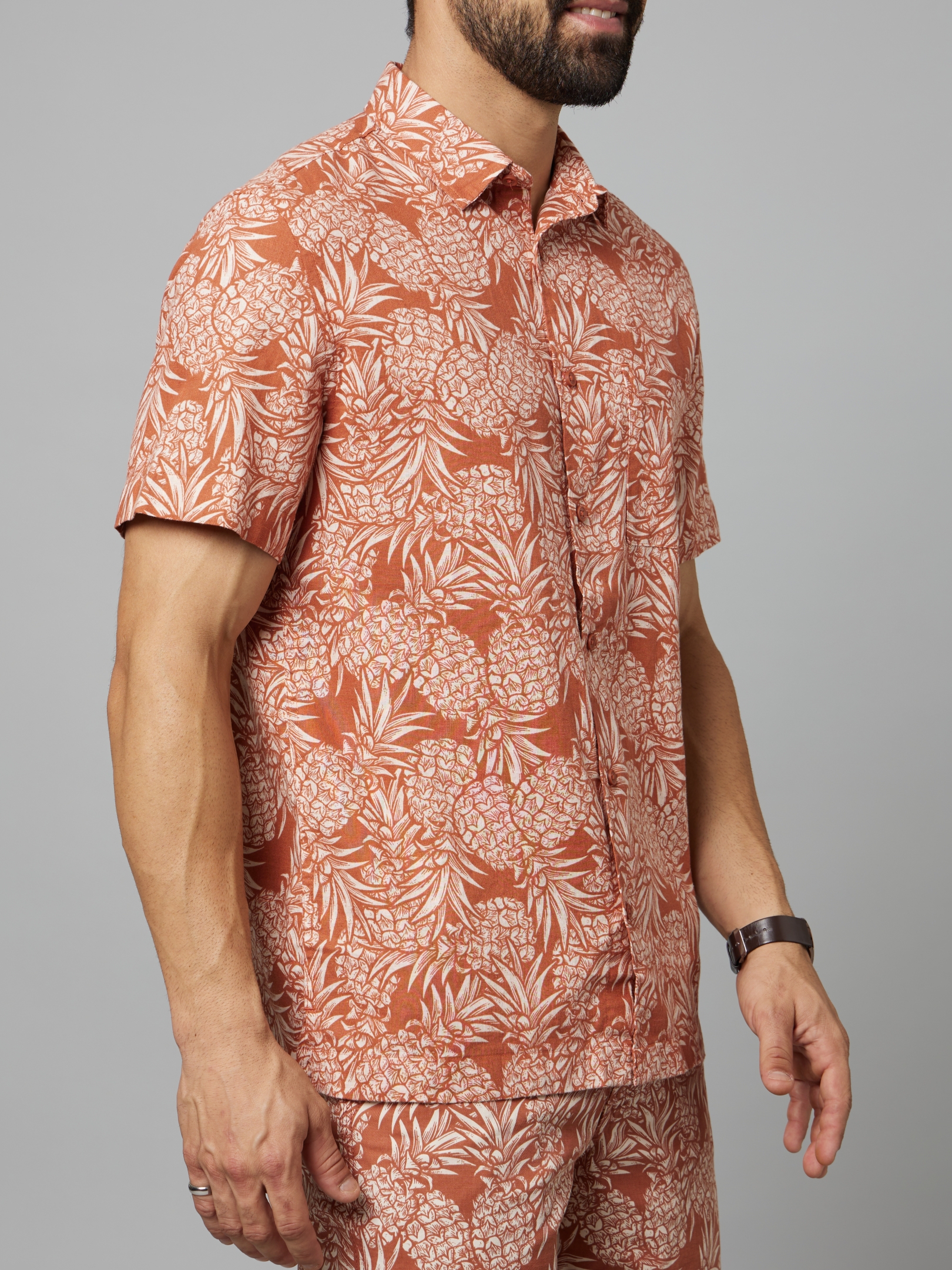 Men's Orange Tropical Casual Shirts