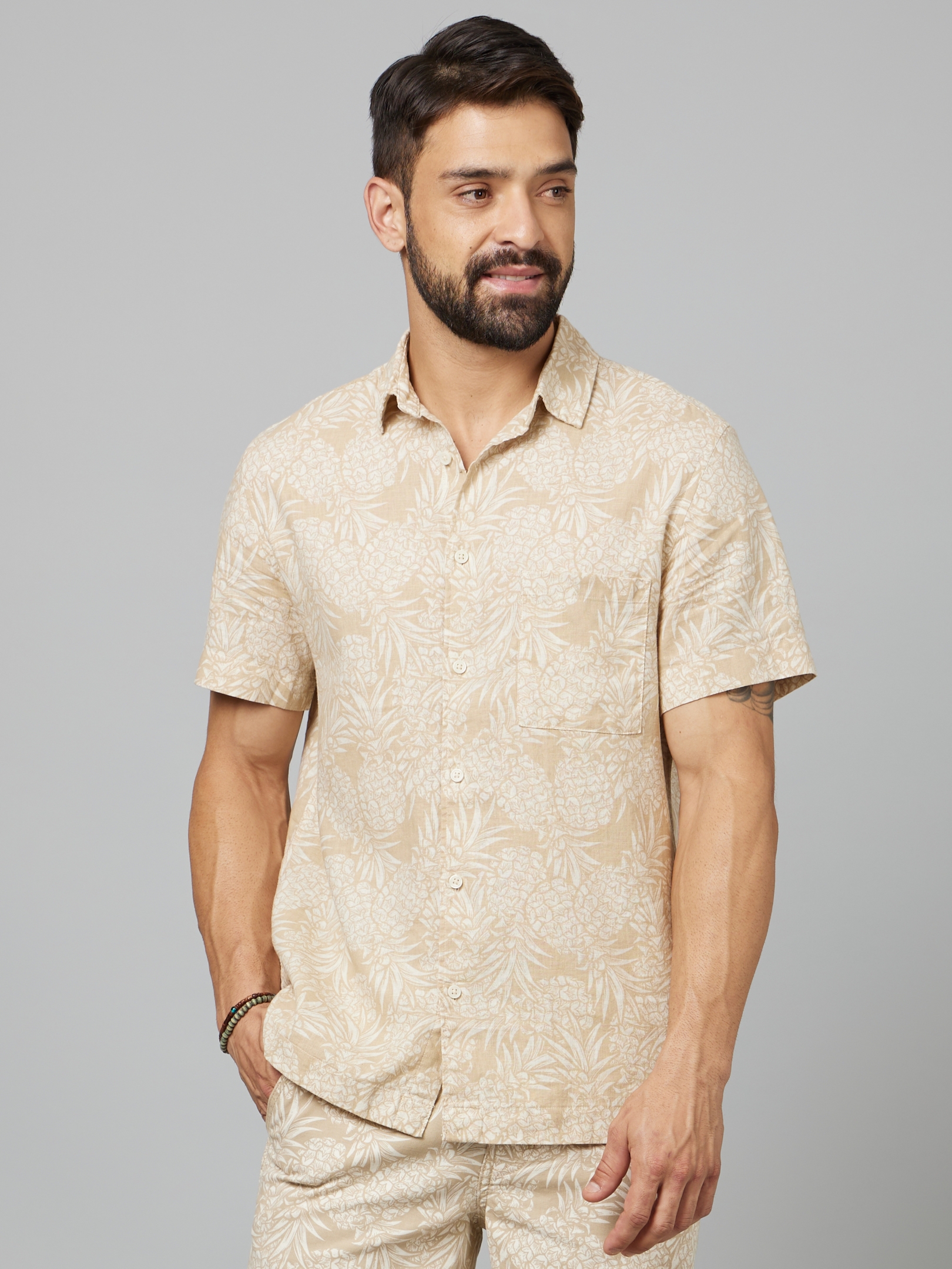celio | Men's Beige Tropical Casual Shirts