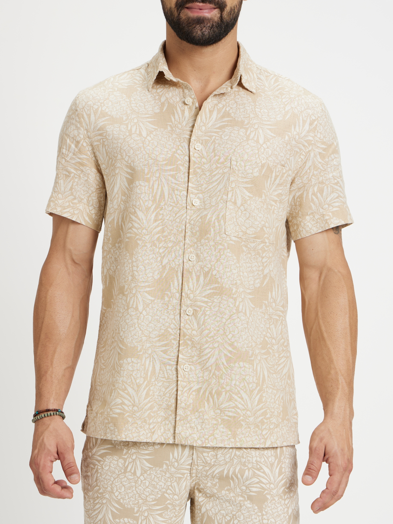 Men's Beige Tropical Casual Shirts