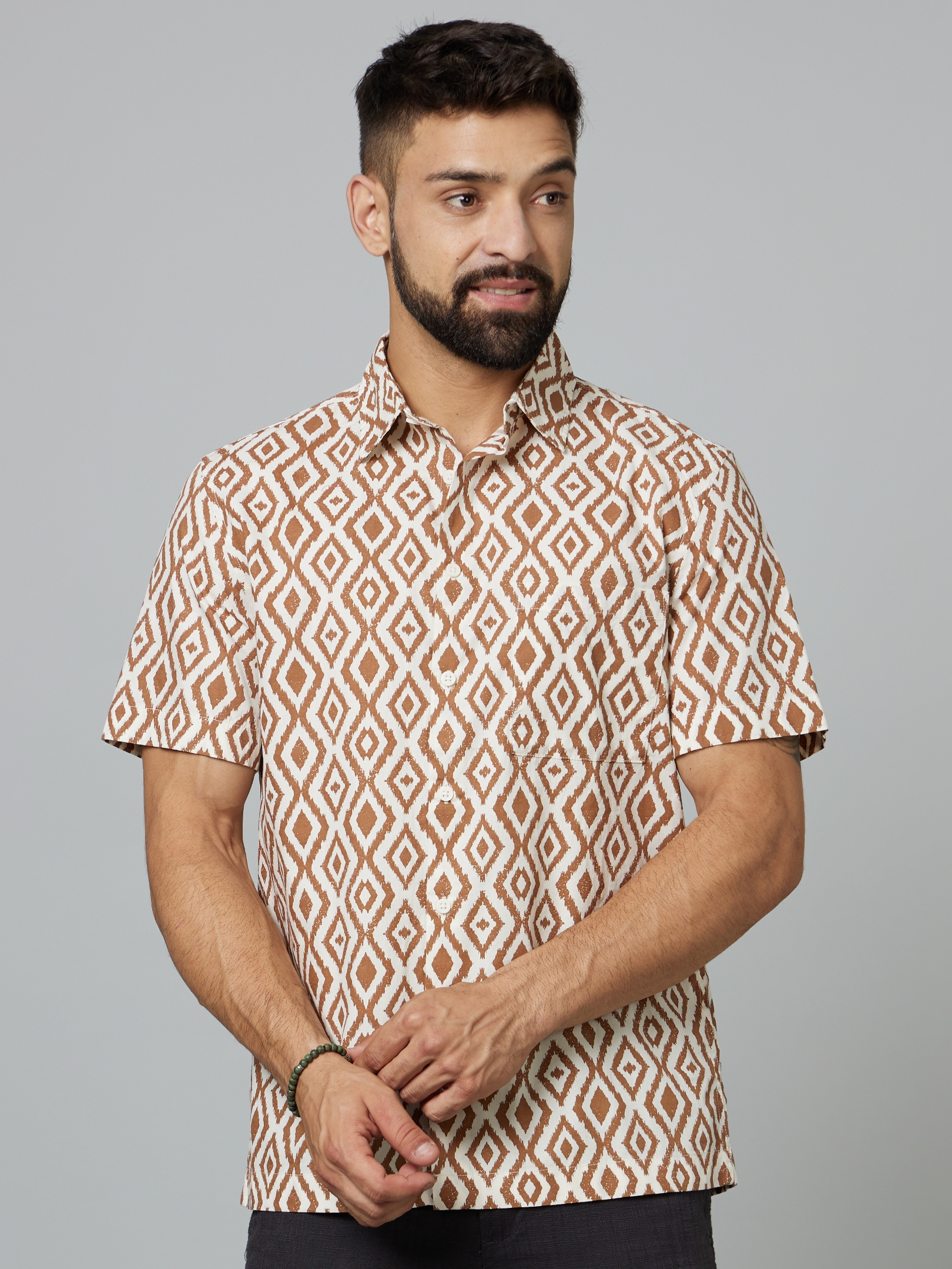 celio | Men's Brown Geometrical Casual Shirts