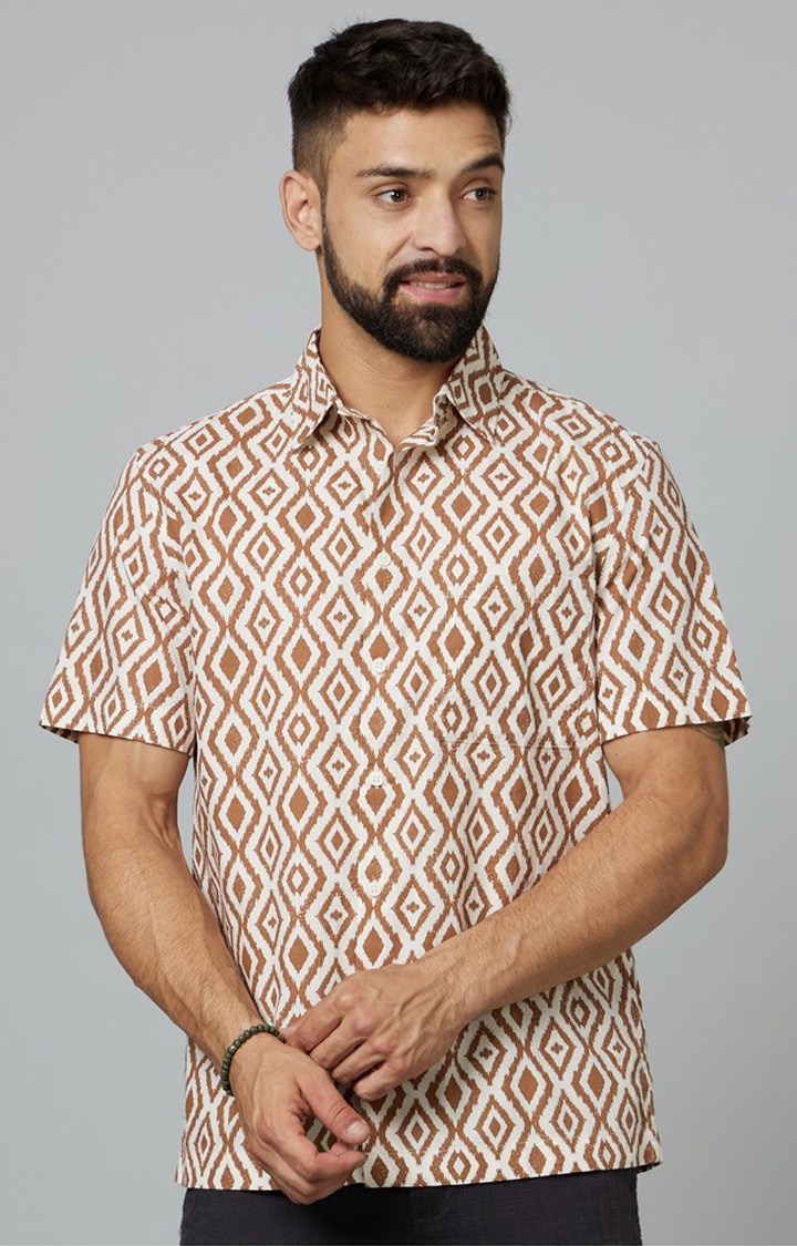 Men's Brown Geometrical Casual Shirts