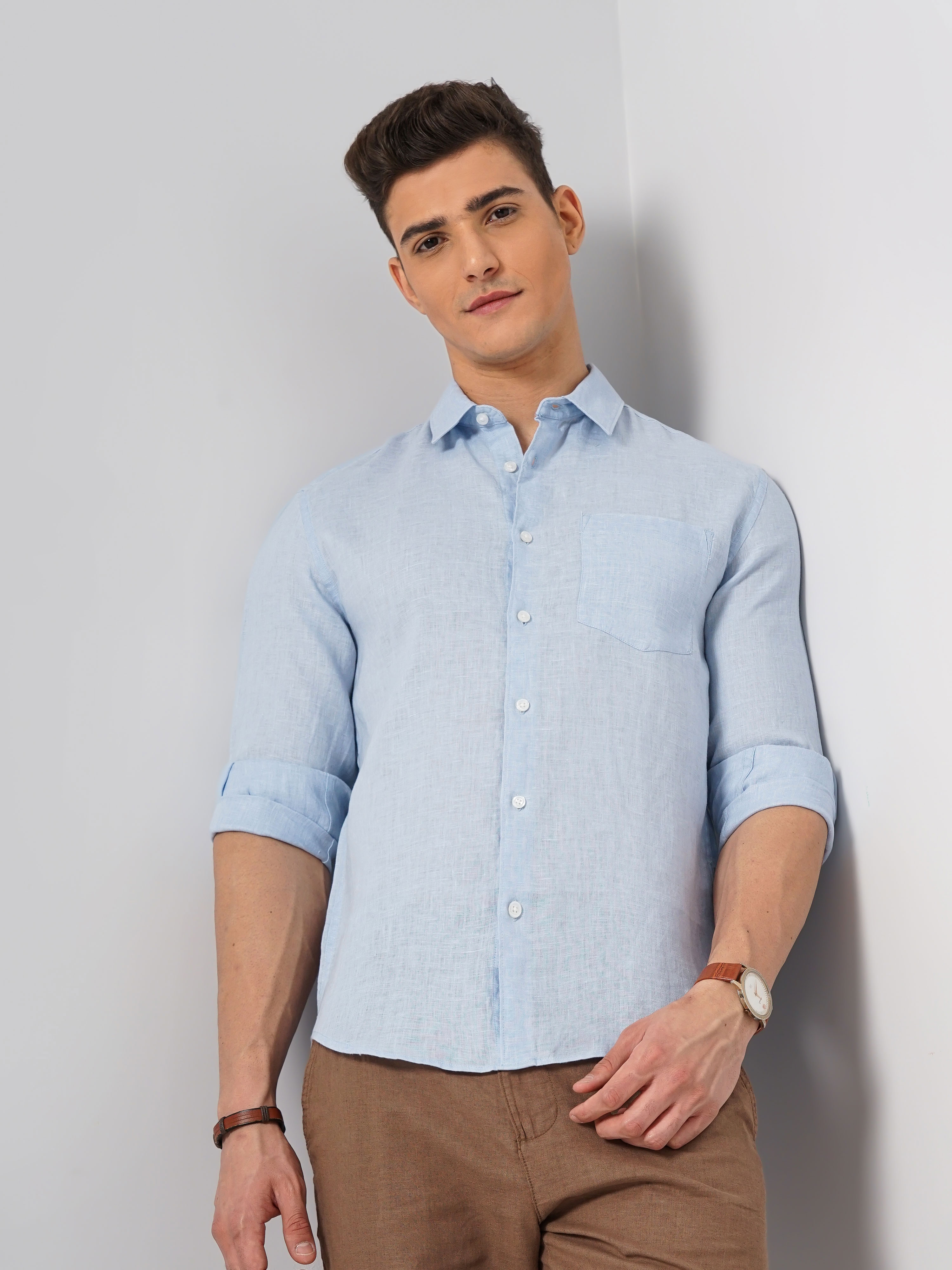celio | Celio Men Blue Solid Regular Fit Linen Shirt