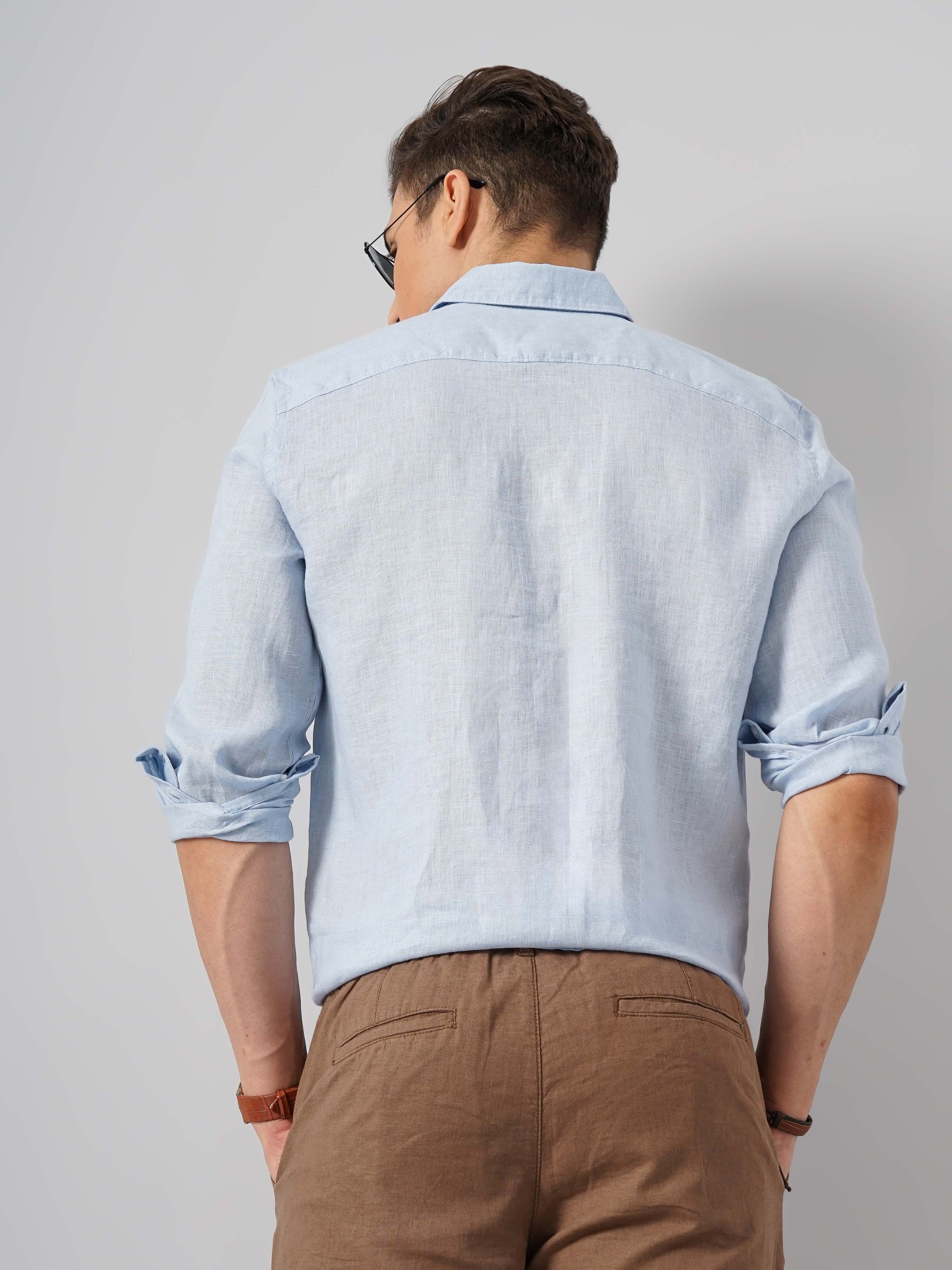 Celio Men Blue Solid Regular Fit Linen Shirt