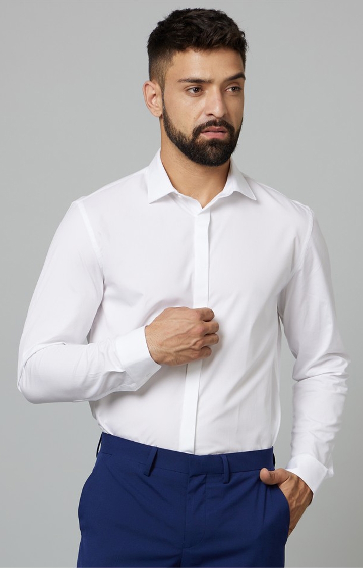 celio | Men's White Solid Formal Shirts