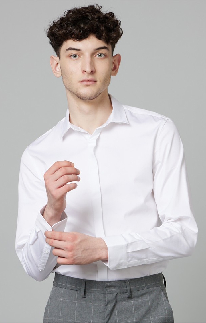 celio | Men's White Solid Formal Shirts
