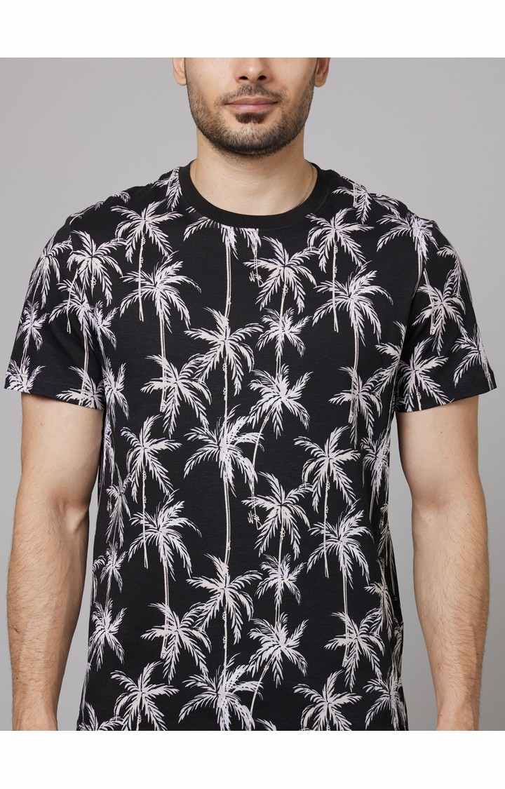 Men's Black Printed Regular T-Shirts