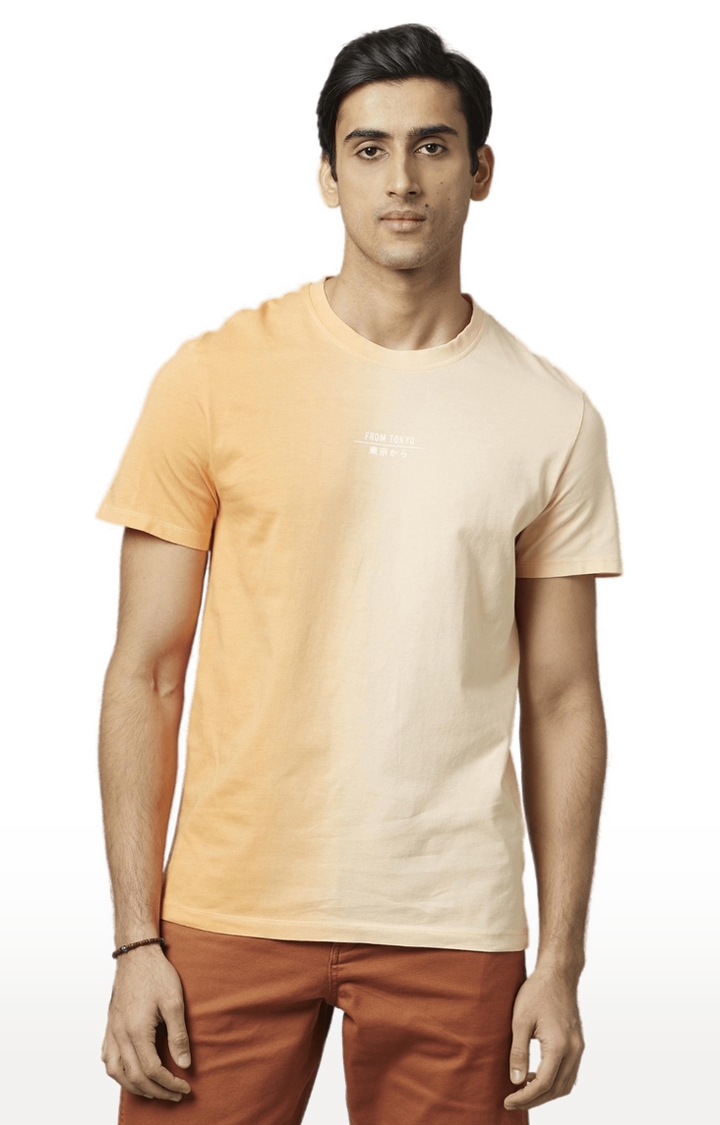celio | Men's Orange Colourblock Regular T-Shirts
