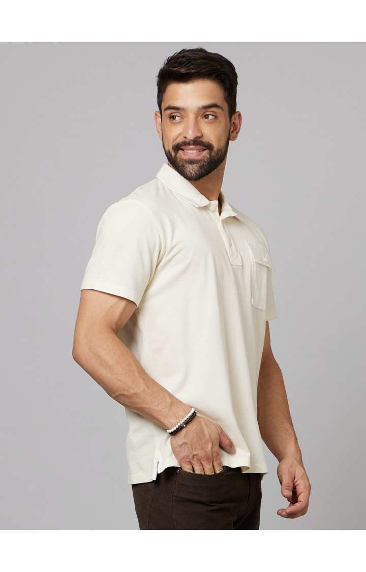 Men's Beige Solid Polos