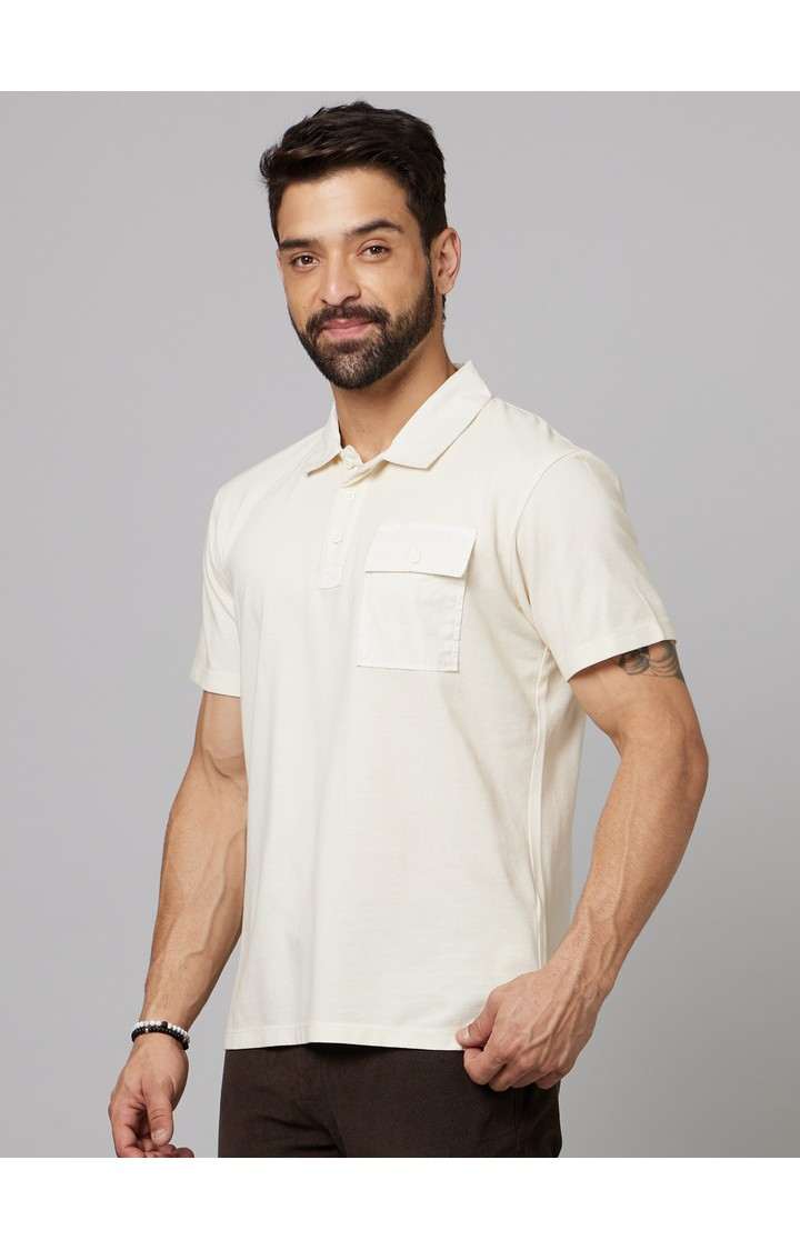 Men's Beige Solid Polos