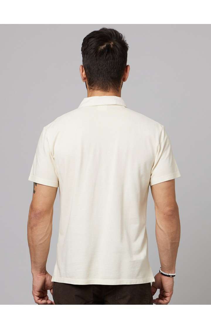 Men's Beige Solid Polos