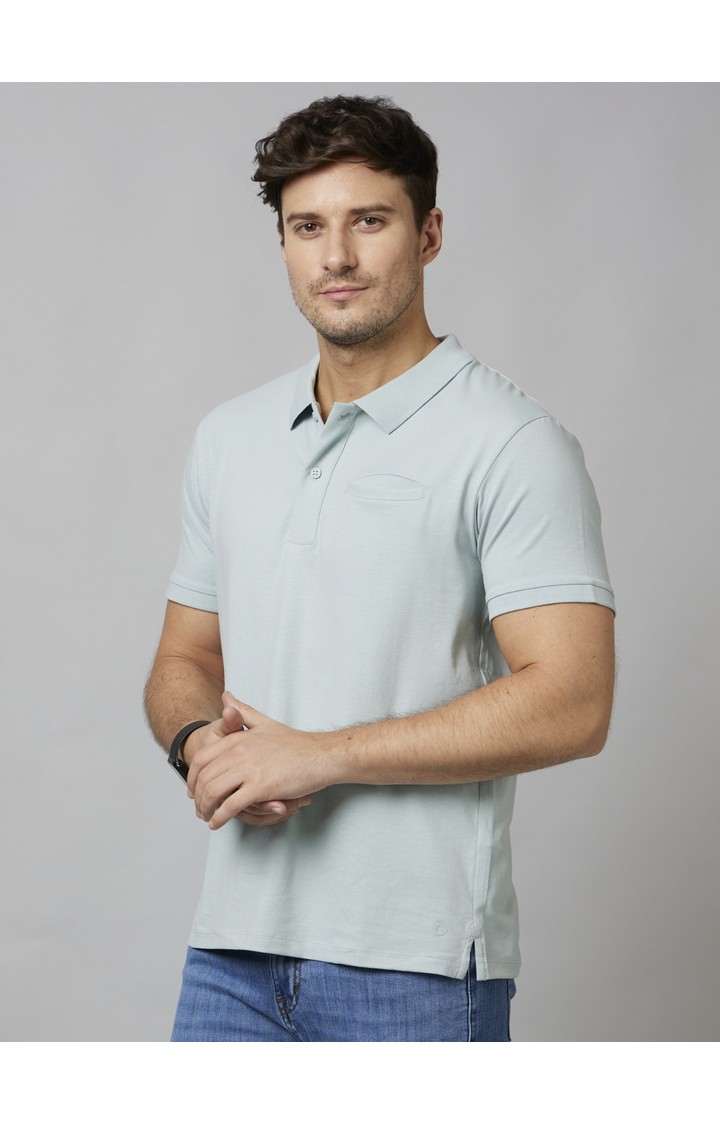 Men's Grey Solid Polos
