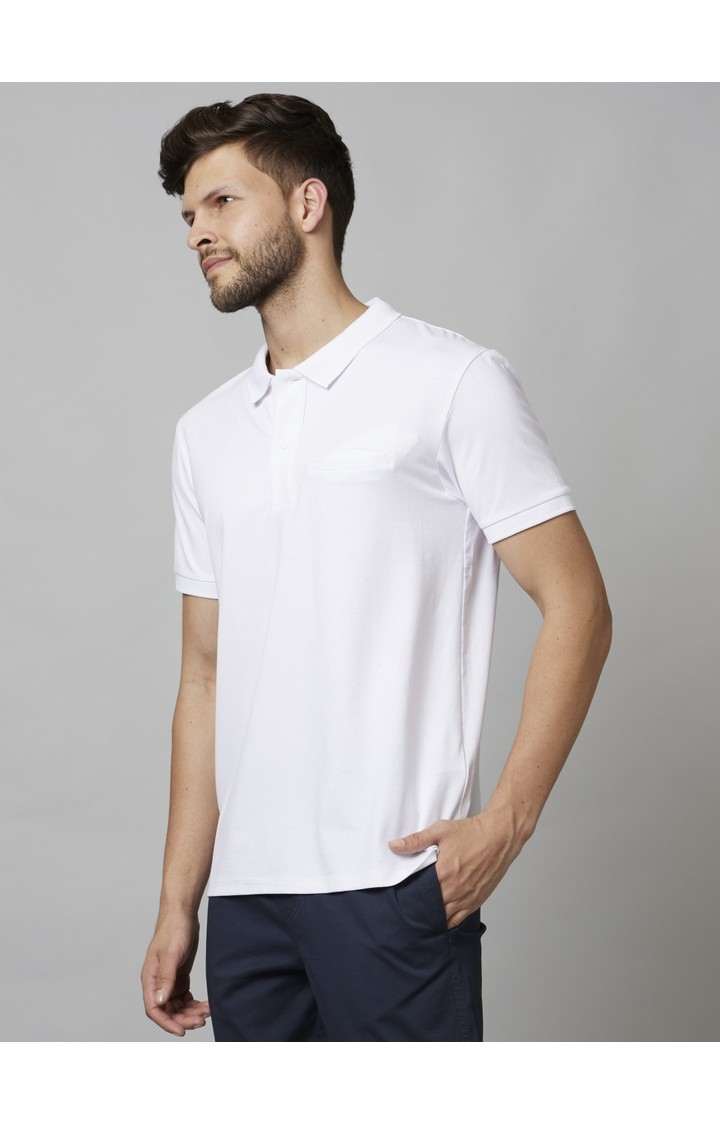 Men's White Solid Polos