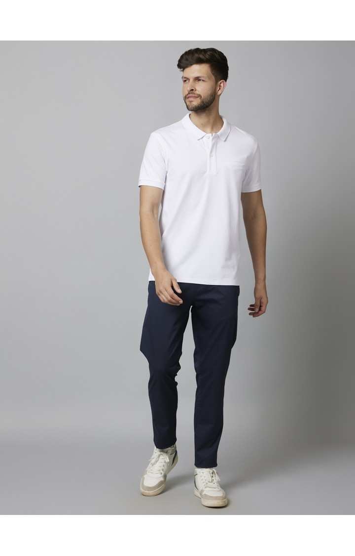 Men's White Solid Polos