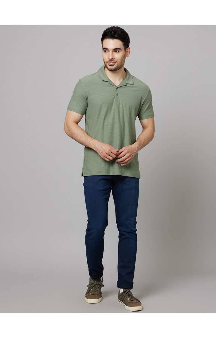 Men's Green Solid Polos