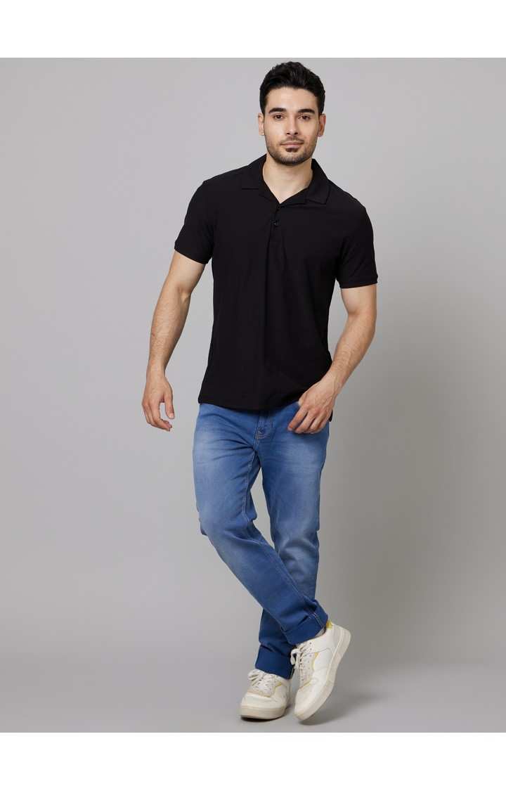 Men's Black Solid Polos