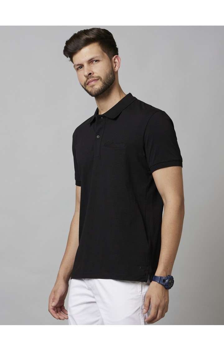 Men's Black Solid Polos