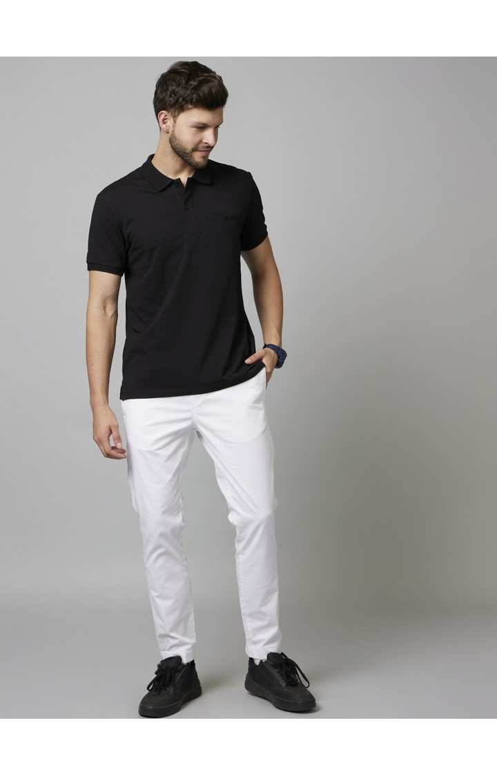 Men's Black Solid Polos