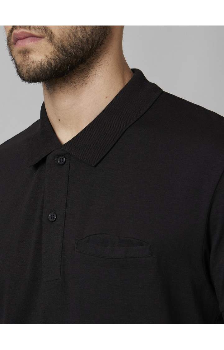 Men's Black Solid Polos