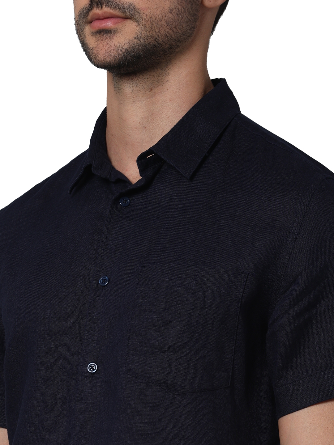 Celio Men Navy Blue Solid Regular Fit Linen Casual Shirt