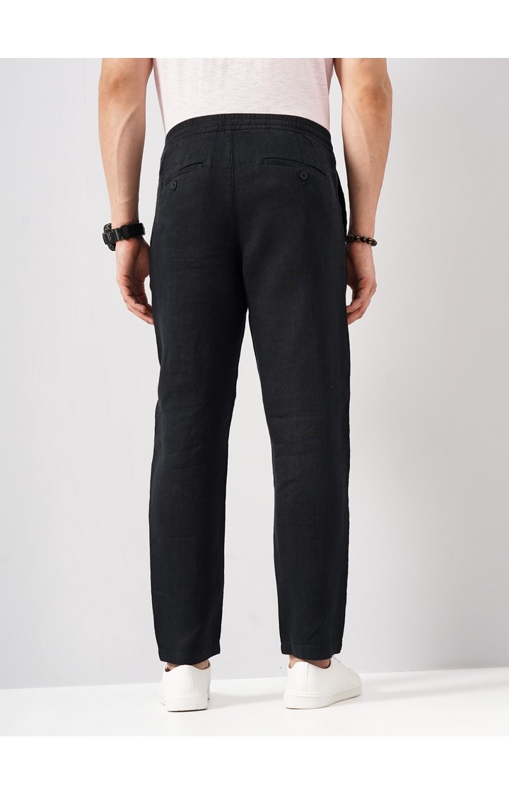 Celio Men Black Solid Regular Fit Linen Trousers
