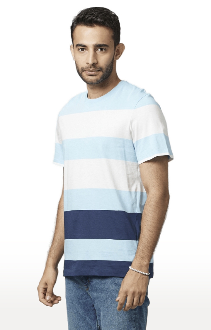Men's Blue Striped Regular T-Shirts