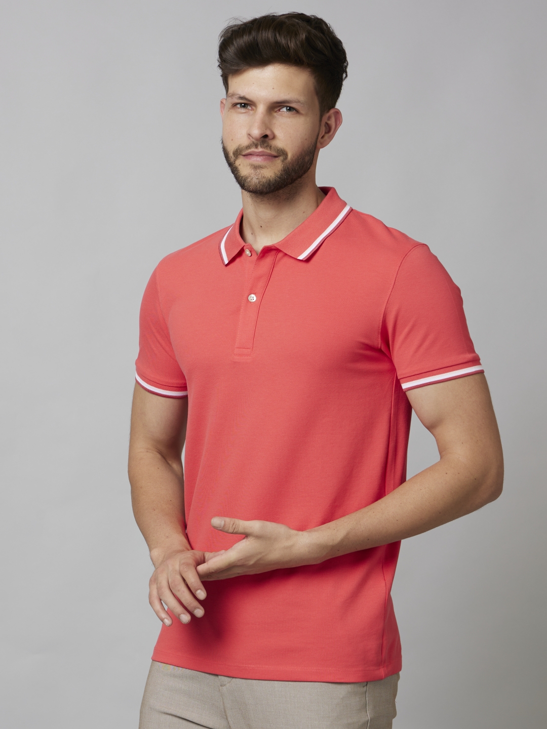 Men's Pink Solid Polos