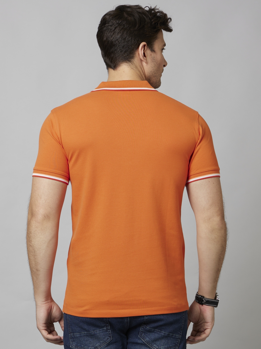 Men's Orange Solid Polos