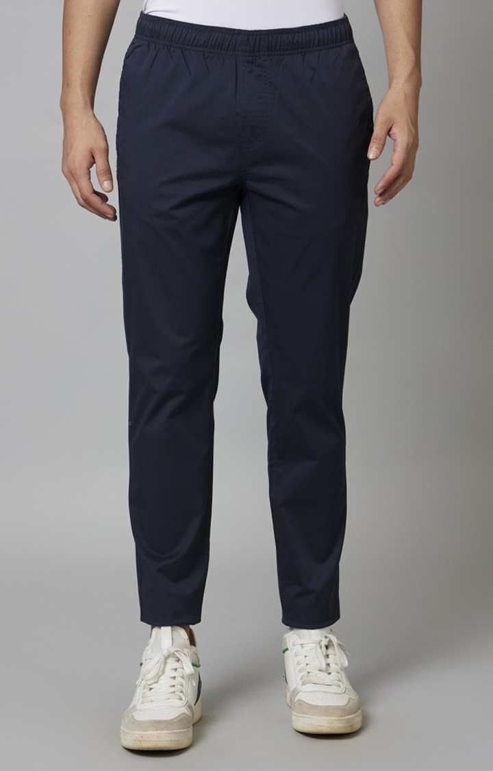 celio | Men's Blue Cotton Blend Solid Trousers