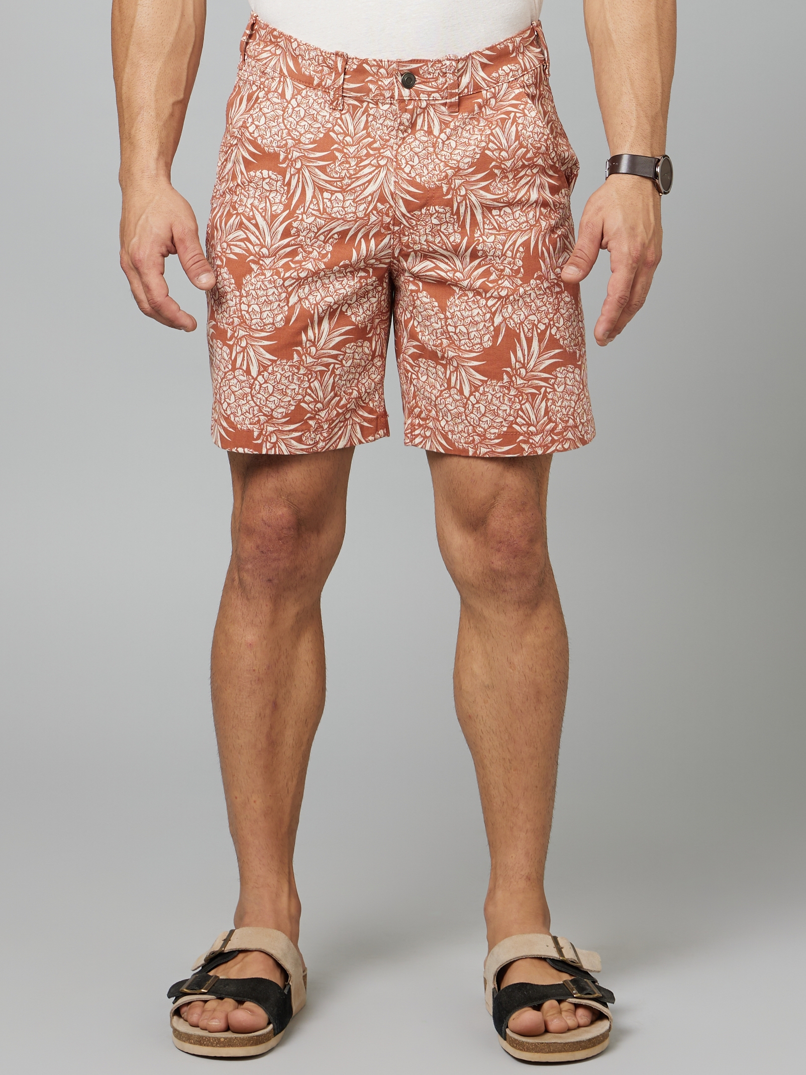 Men's Orange Cotton Blend Tropical Shorts
