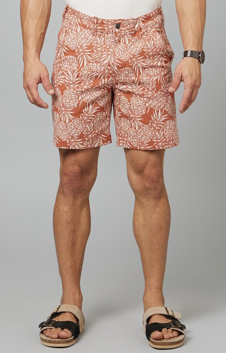 celio | Men's Orange Cotton Blend Tropical Shorts