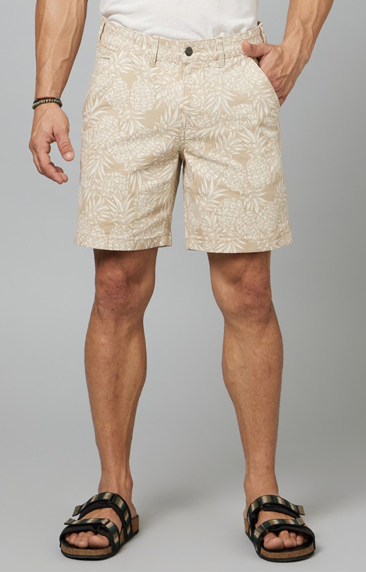 celio | Men's Beige Cotton Blend Tropical Shorts