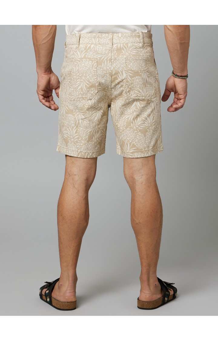 Men's Beige Cotton Blend Tropical Shorts