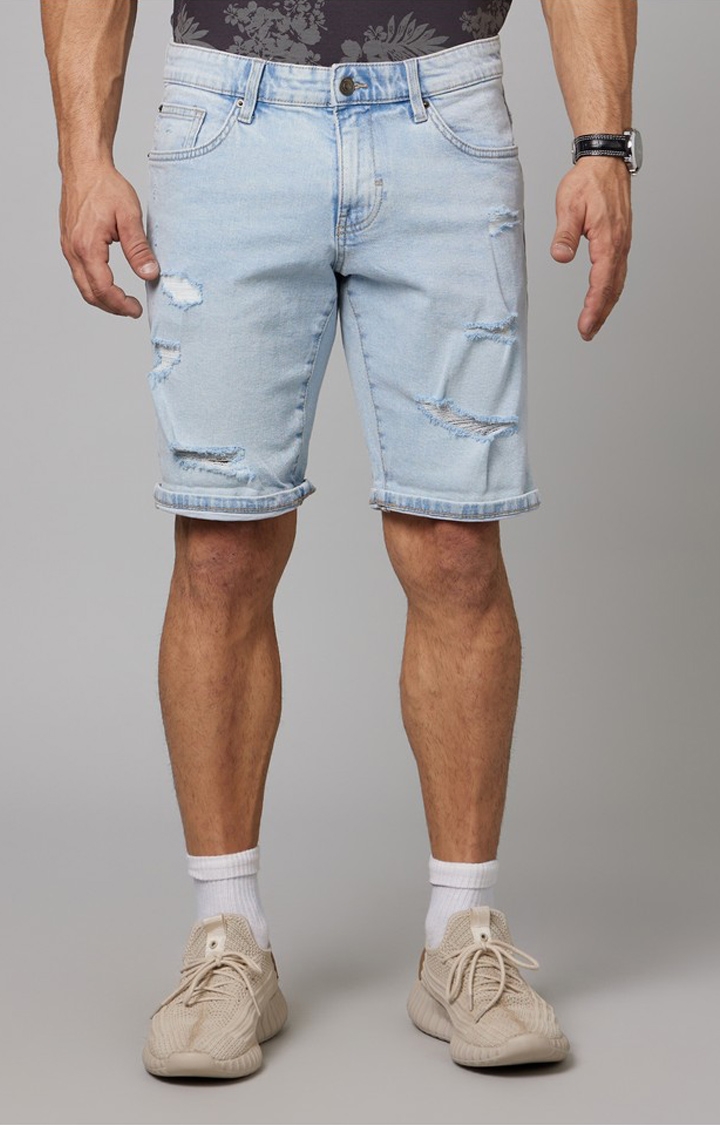 celio | Men's Blue Cotton Blend Solid Shorts