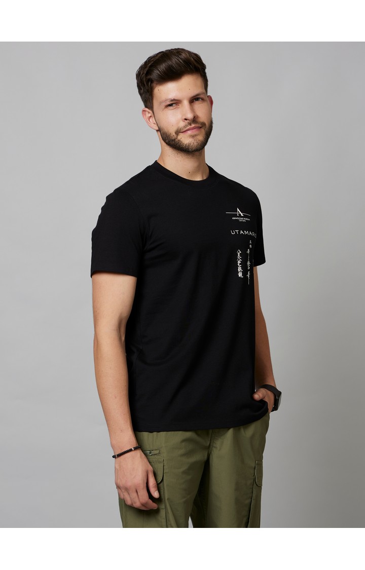 Men's Black Graphics Regular T-Shirts