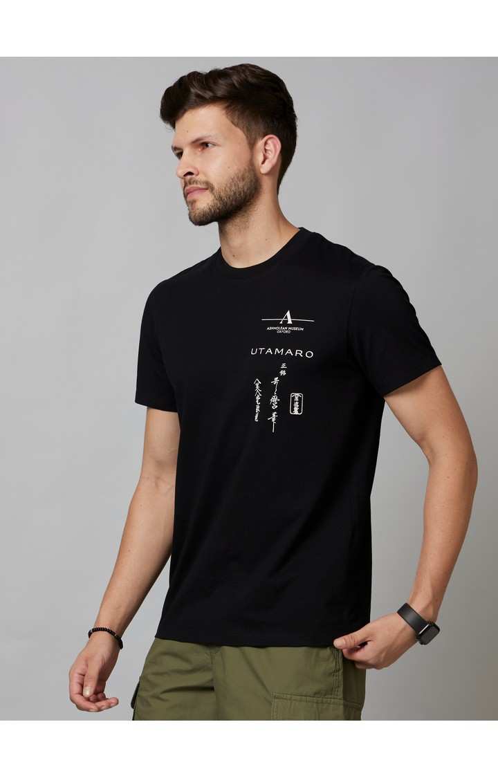 Men's Black Graphics Regular T-Shirts